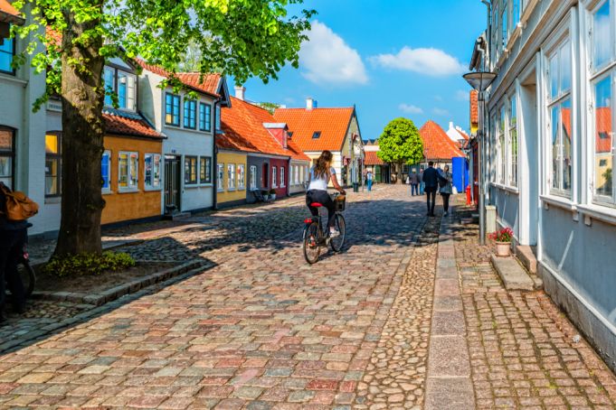 Colored traditional houses in old town of Odense, Denmark.